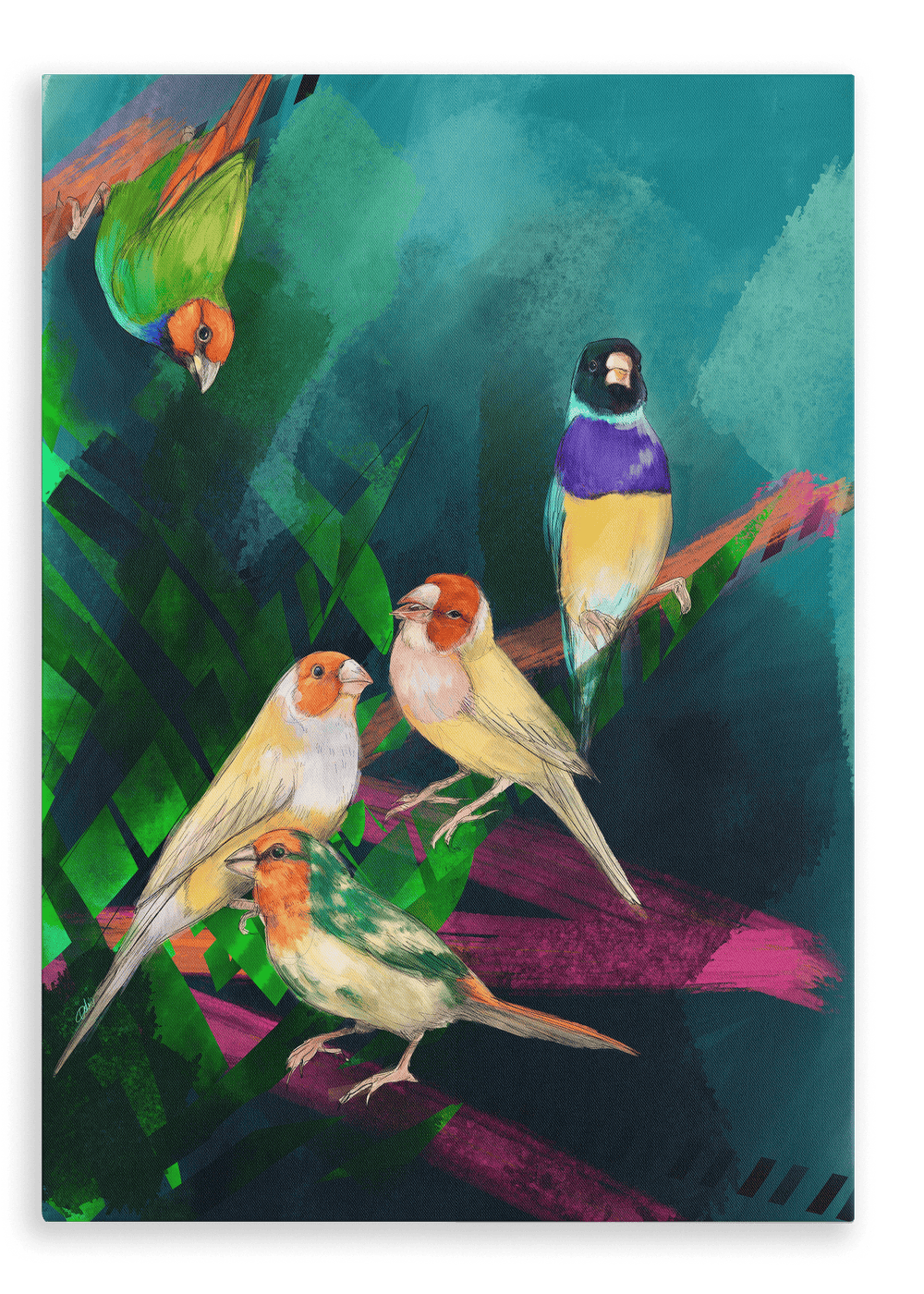 A Fandango Of Finches Canvas Print The Gathering 28"x40"(70x100 cm) Canvas Print