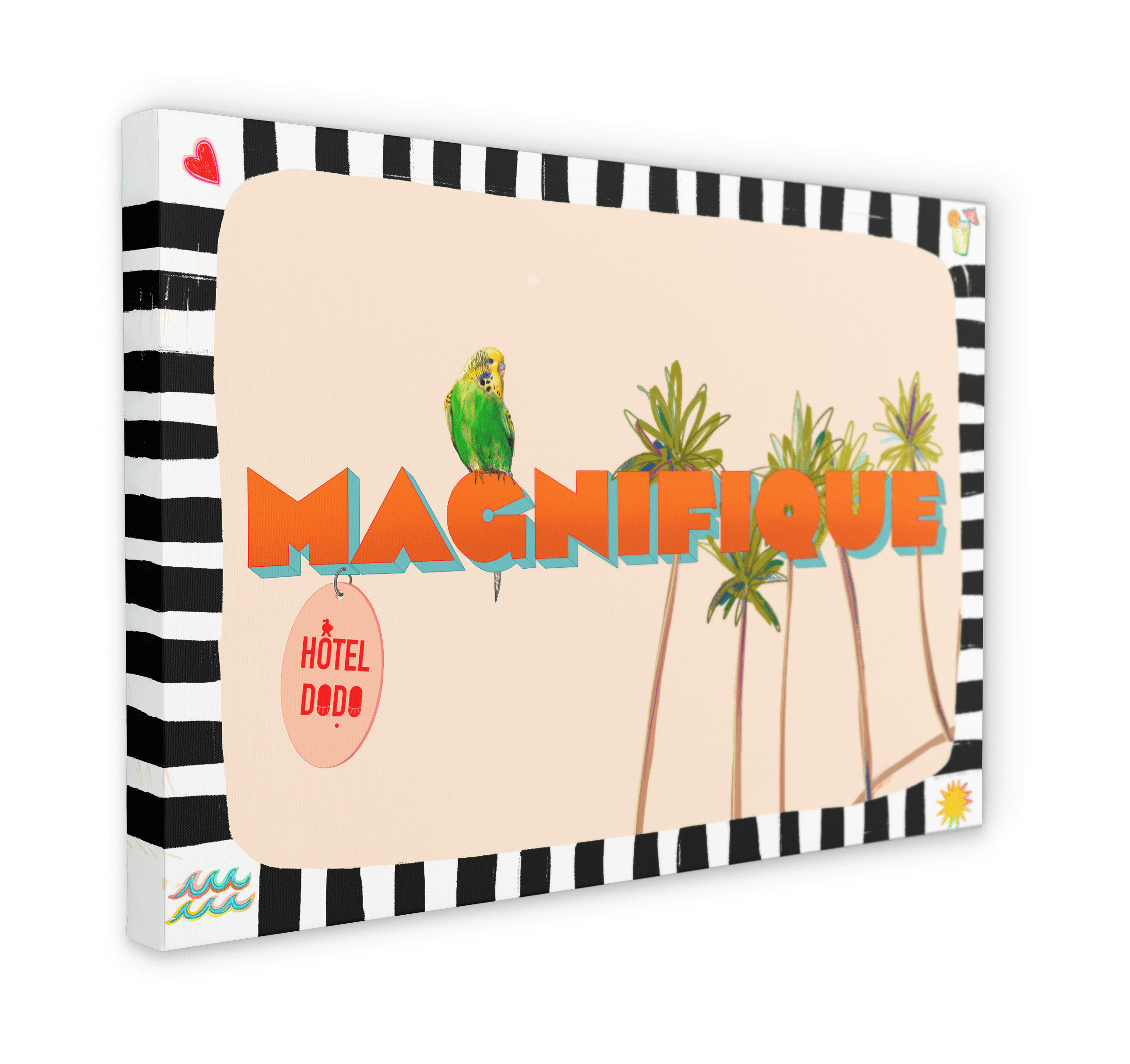 The Magnifique Matte Canvas Print by Hôtel Dodo showcases a colorful design with the word 