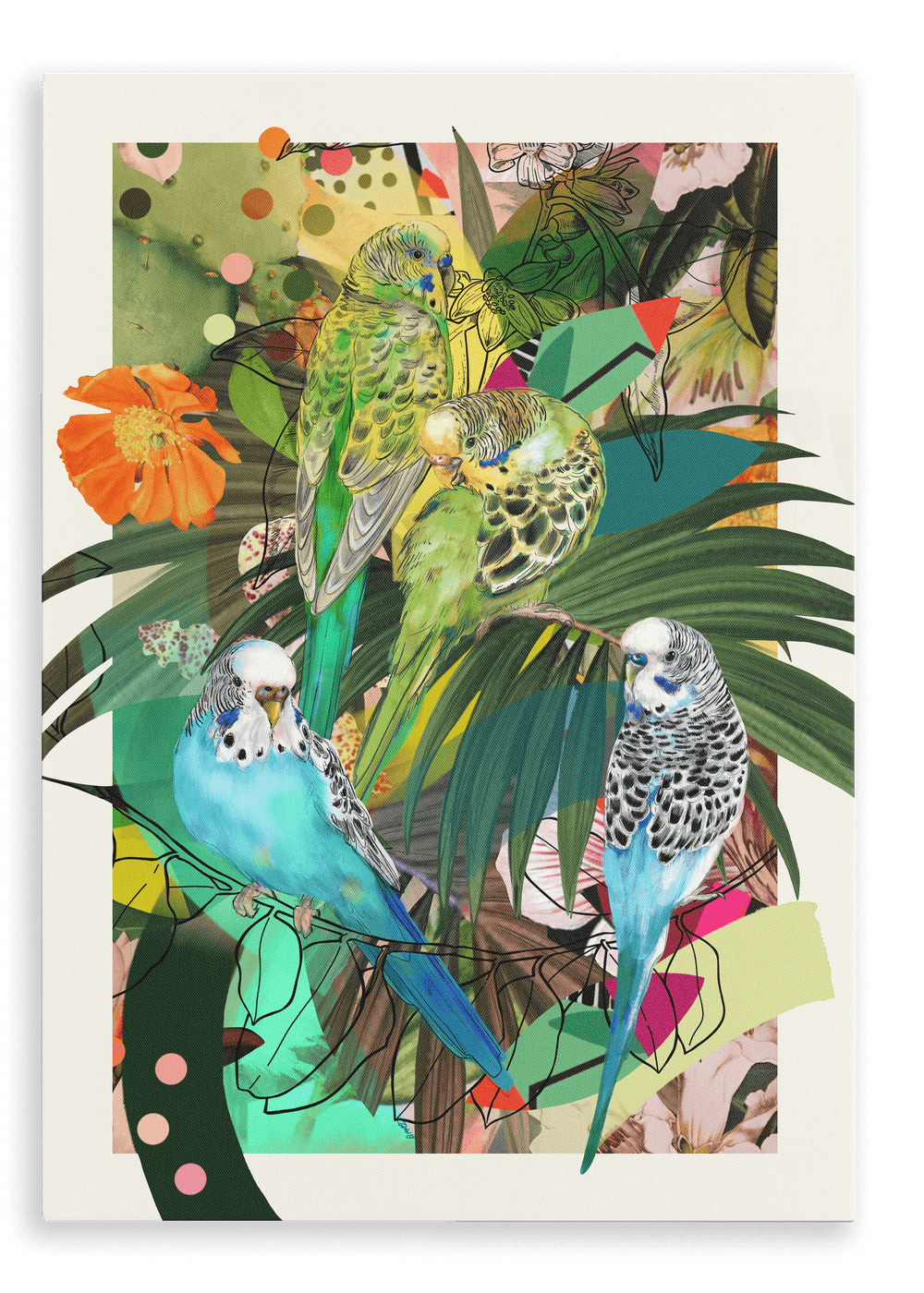 Blooming Budgerigars Canvas Print The Gathering 28"x40"(70x100 cm) Canvas Print