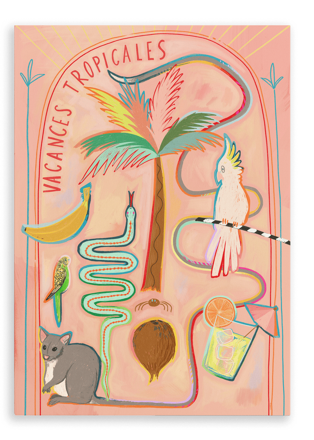 Vacances Tropicales Matte Canvas Print Aventures Des Créatures 28"x40"(70x100 cm) Canvas Print