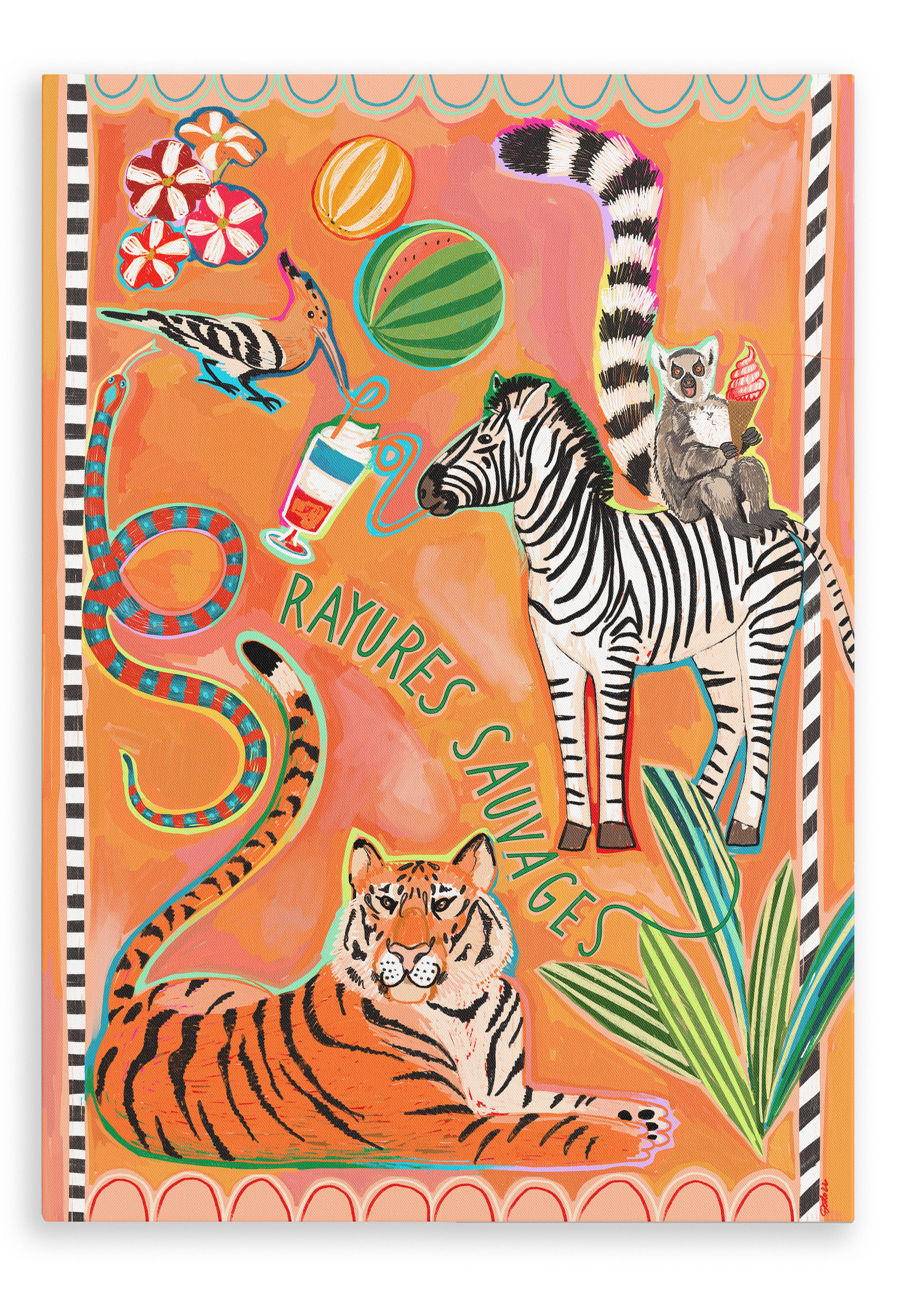 Rayures Sauvages Matte Canvas Print Aventures Des Créatures 28"x40"(70x100 cm) Canvas Print