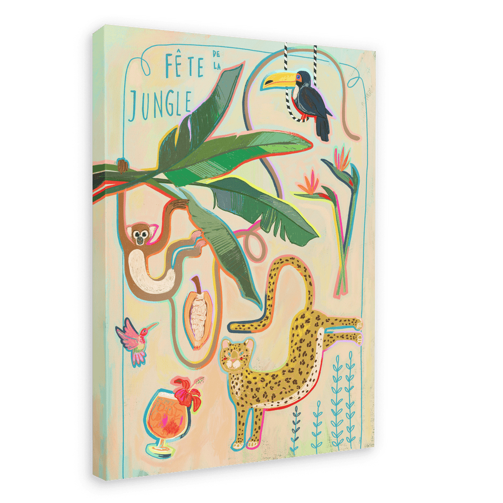 Fête De La Jungle Matte Canvas Print Aventures Des Créatures 28"x40"(70x100 cm) Canvas Print