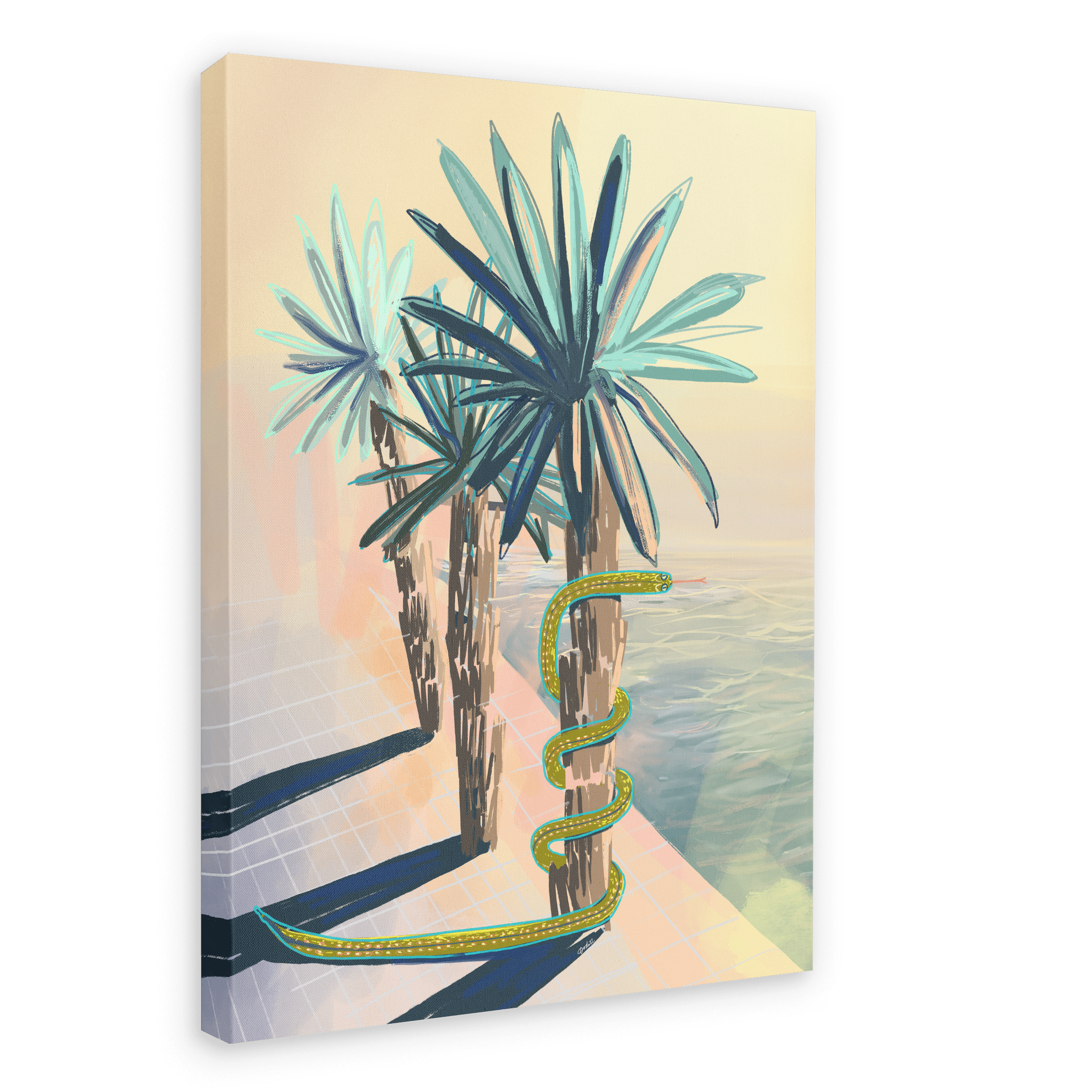 Poolside Promenade (with friendly snake) Giclée Canvas Print Palmy Days 28"x40"(70x100 cm) Canvas Print