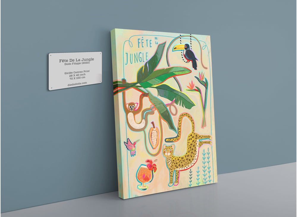 Fête De La Jungle Matte Canvas Print Aventures Des Créatures 28"x40"(70x100 cm) Canvas Print