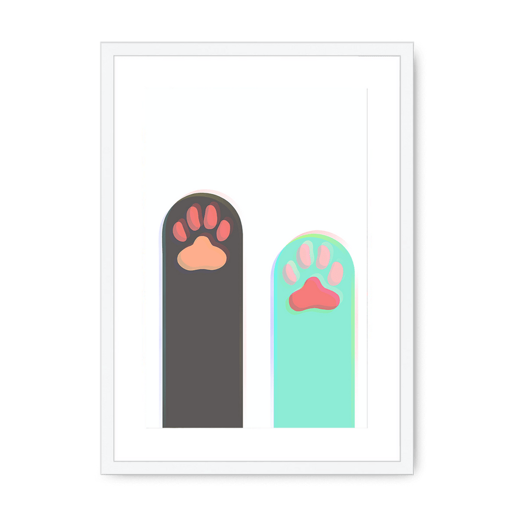 Paws Up Matte Framed with a Mount Print Cat Cafe A3 Portrait / White Frame Mounted Print