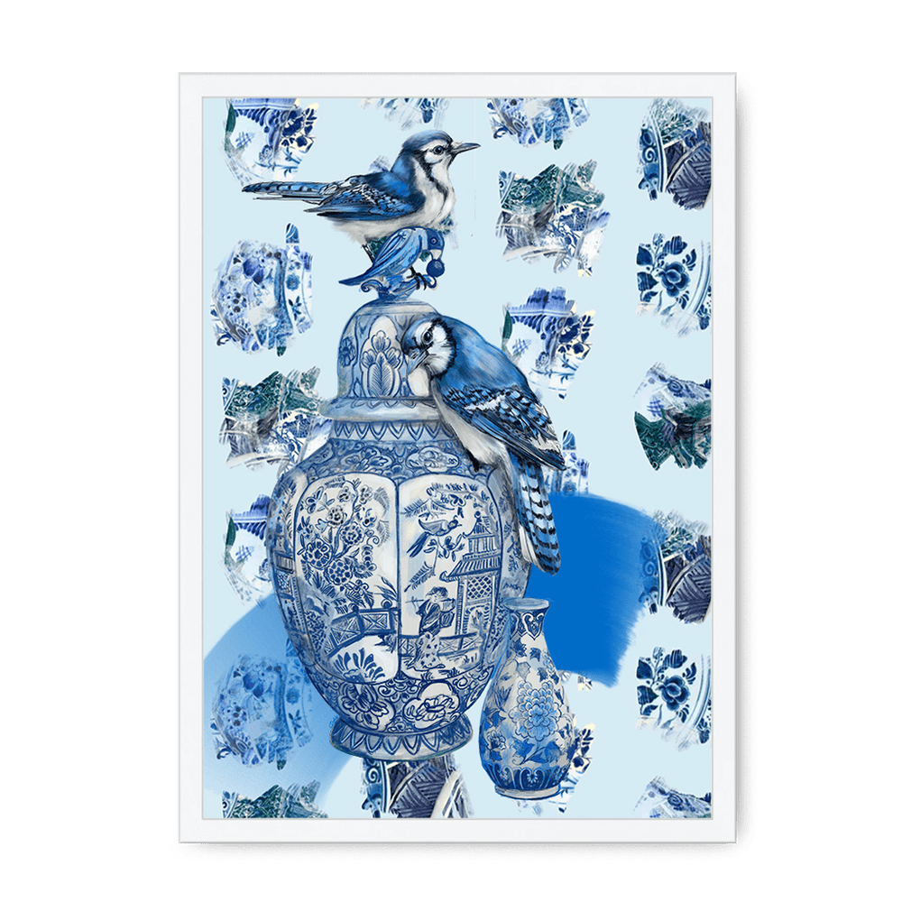 Delft Daft - Jays On A Jar Framed Print The Gathering A3 (297 X 420 mm) / White / No Mount (All Art) Framed Print