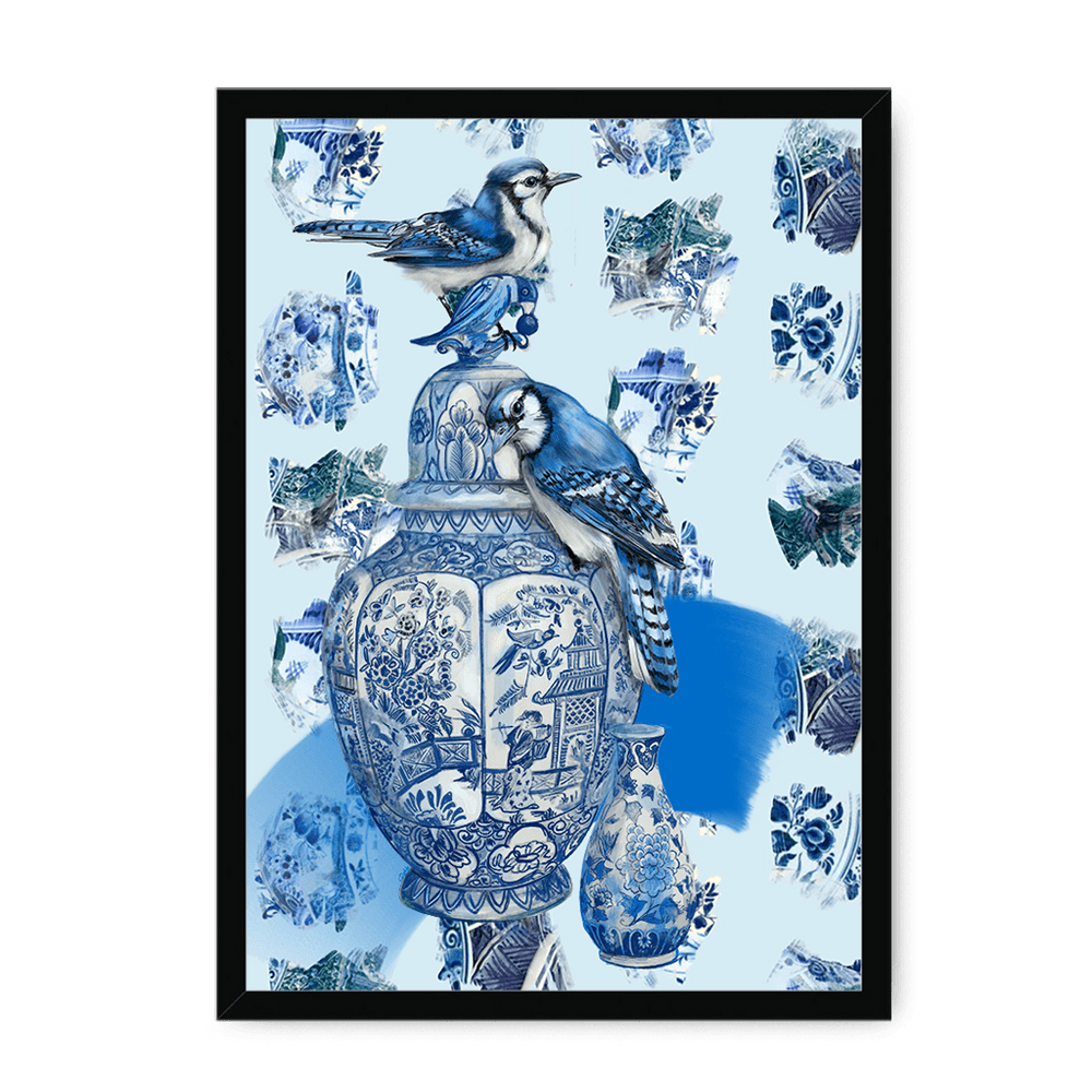 Delft Daft - Jays On A Jar Framed Print The Gathering A3 (297 X 420 mm) / Black / No Mount (All Art) Framed Print