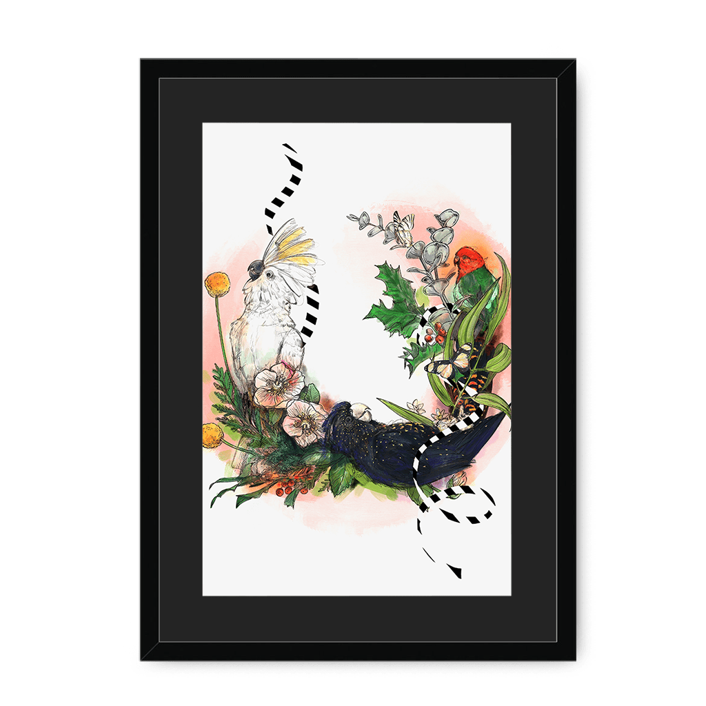 Party Of Parrots Framed Print The Gathering A3 (297 X 420 mm) / Black / Black Mount Framed Print