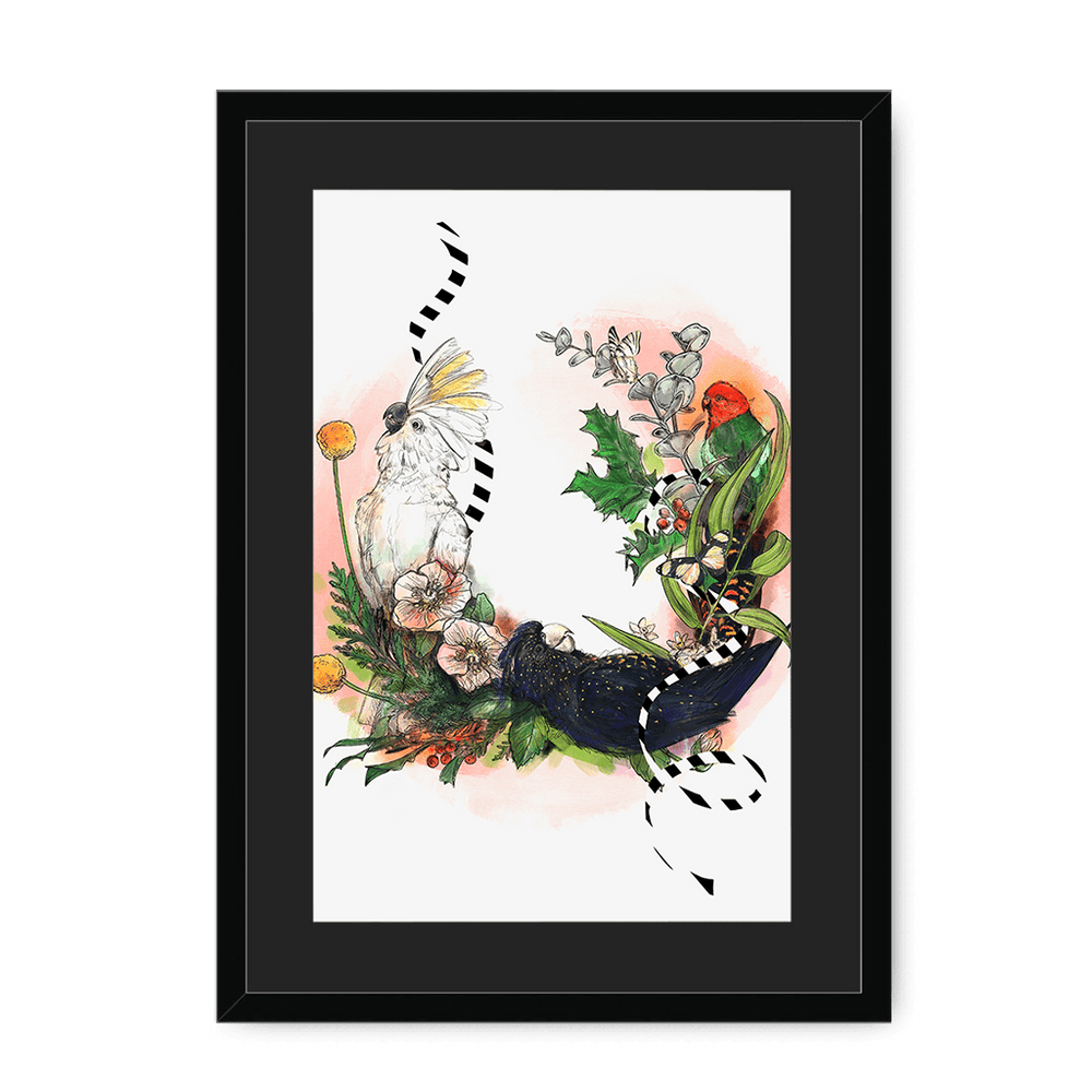 Party Of Parrots Framed Print The Gathering A3 (297 X 420 mm) / Black / Black Mount Framed Print