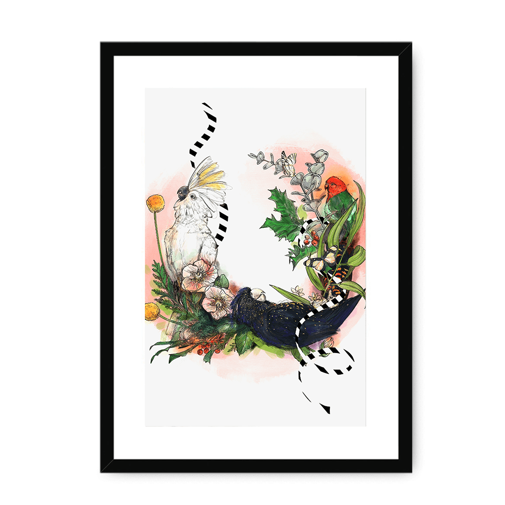 Party Of Parrots Framed Print The Gathering A3 (297 X 420 mm) / Black / White Mount Framed Print