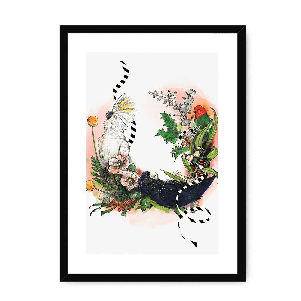 Party Of Parrots Framed Print The Gathering A3 (297 X 420 mm) / Black / White Mount Framed Print