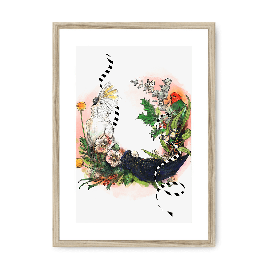 Party Of Parrots Framed Print The Gathering A3 (297 X 420 mm) / Natural / White Mount Framed Print