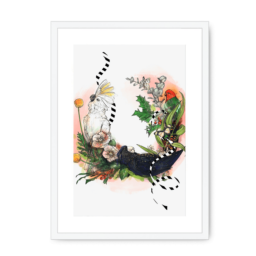 Party Of Parrots Framed Print The Gathering A3 (297 X 420 mm) / White / White Mount Framed Print