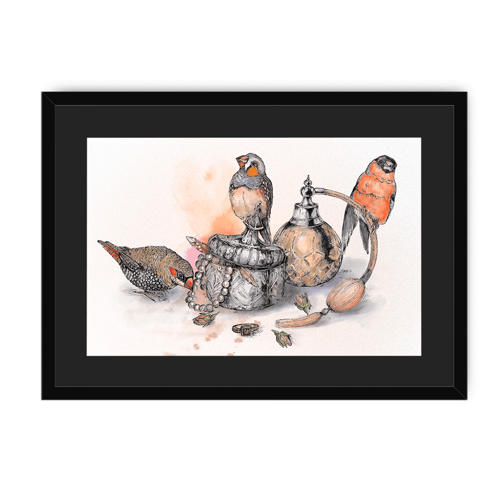 Boudoir Finches Framed Print The Gathering A3 (297 X 420 mm) / Black / Black Mount Framed Print