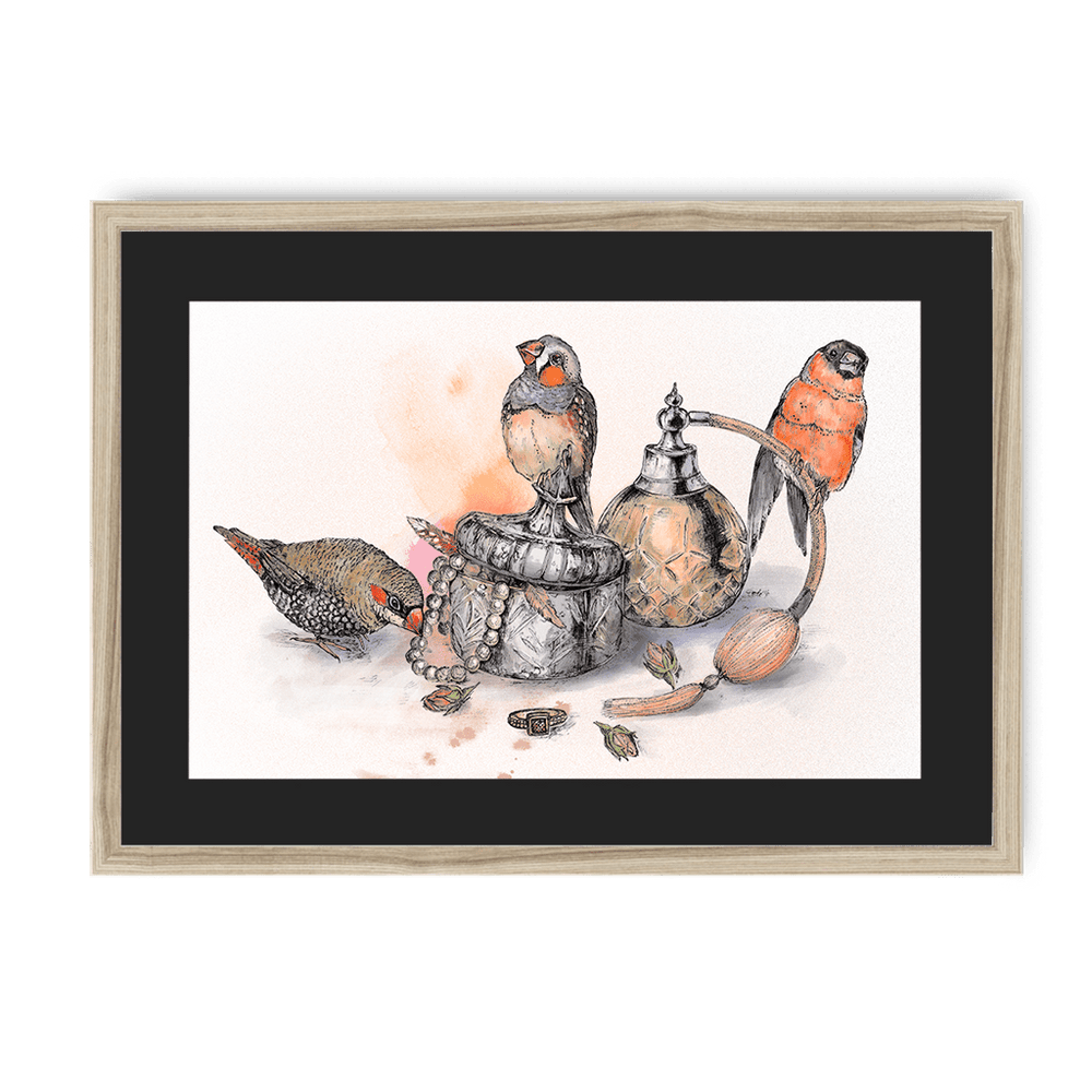 Boudoir Finches Framed Print The Gathering A3 (297 X 420 mm) / Natural / Black Mount Framed Print