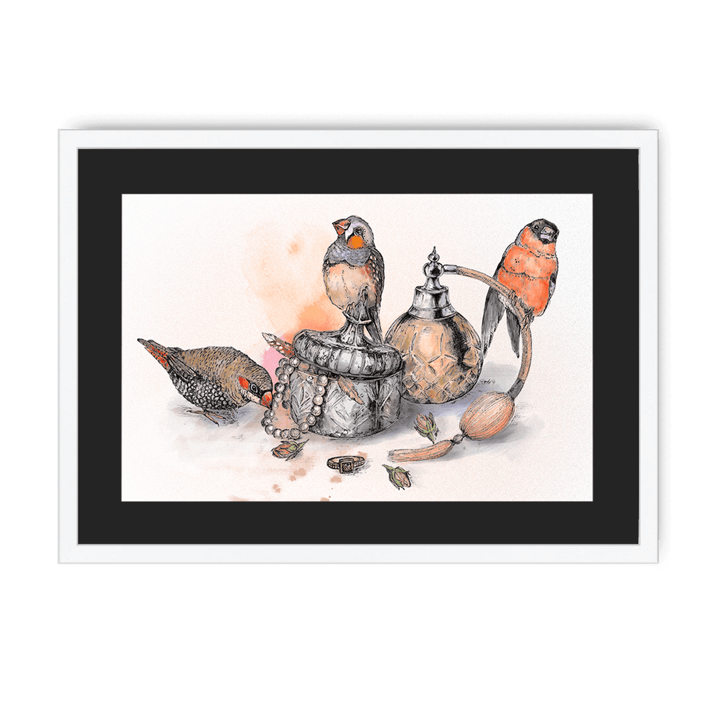 Boudoir Finches Framed Print The Gathering A3 (297 X 420 mm) / White / Black Mount Framed Print