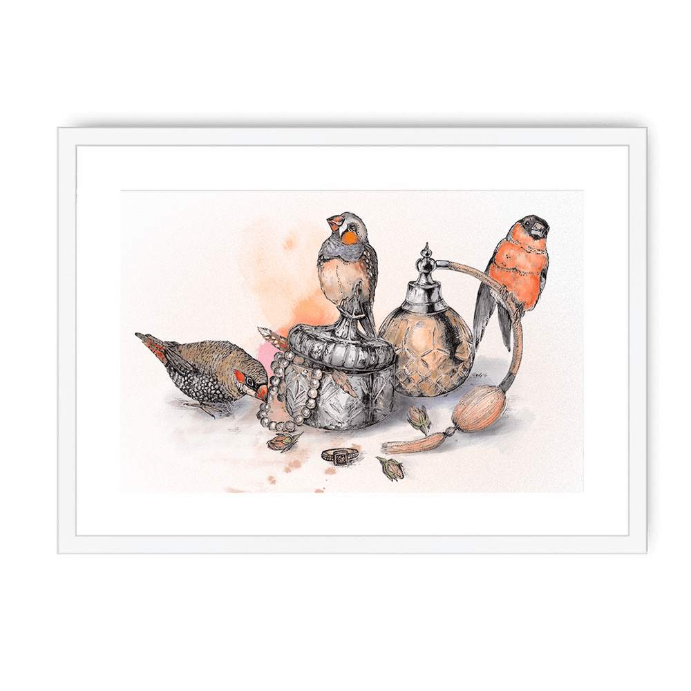 Boudoir Finches Framed Print The Gathering A3 (297 X 420 mm) / White / White Mount Framed Print