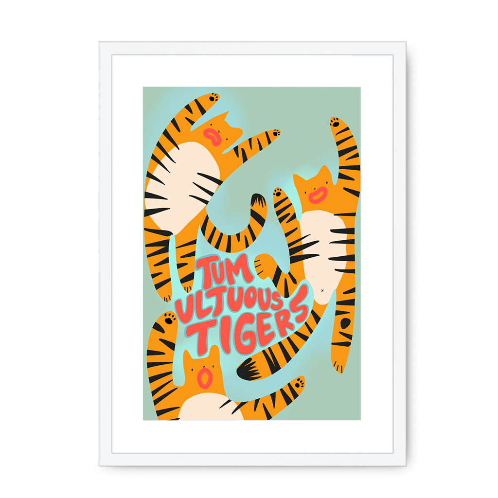 Tumultuous Tigers Framed Print Food Fur & Feathers A3 (297 X 420 mm) / White / White Mount Framed Print