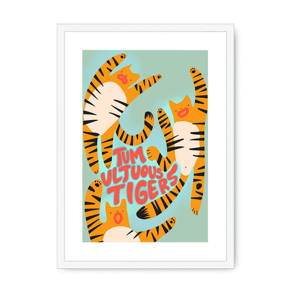 Tumultuous Tigers Framed Print Food Fur & Feathers A3 (297 X 420 mm) / White / White Mount Framed Print