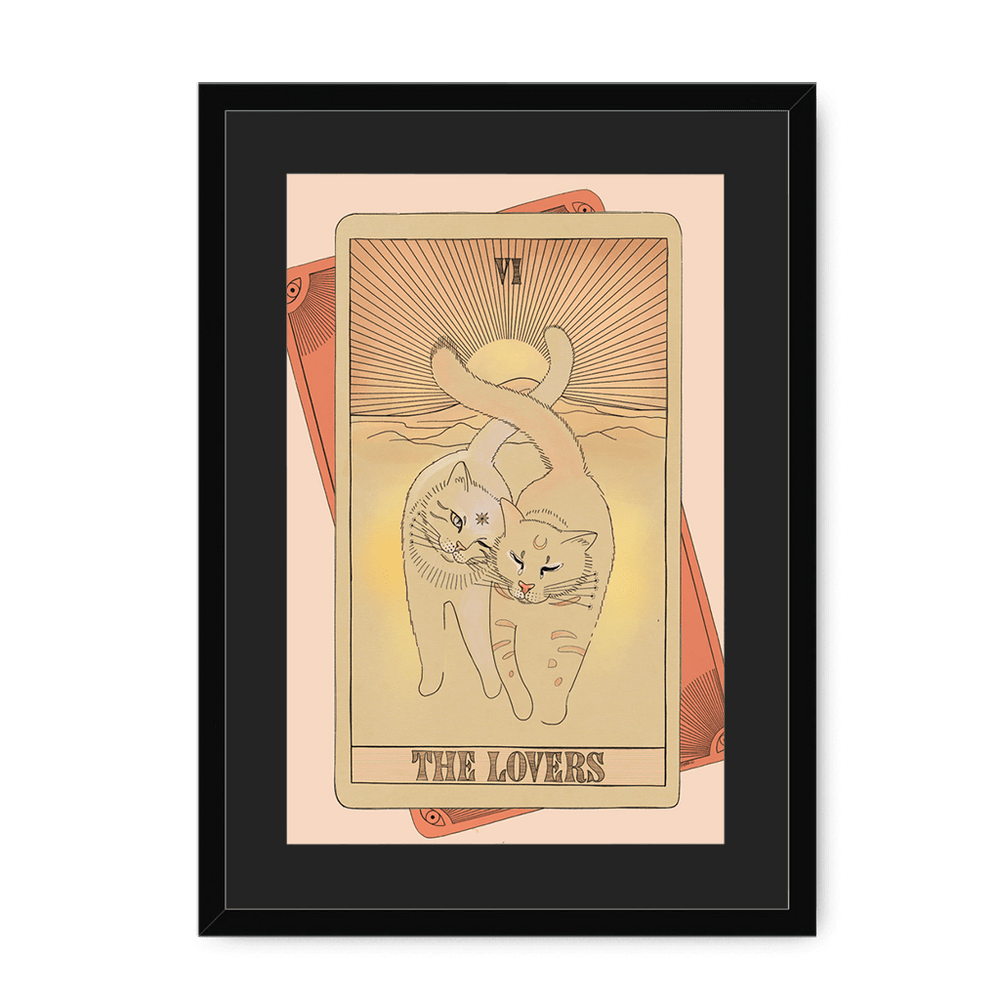 The Lovers Framed Print Tarot Cats A3 (297 X 420 mm) / Black / Black Mount Framed Print