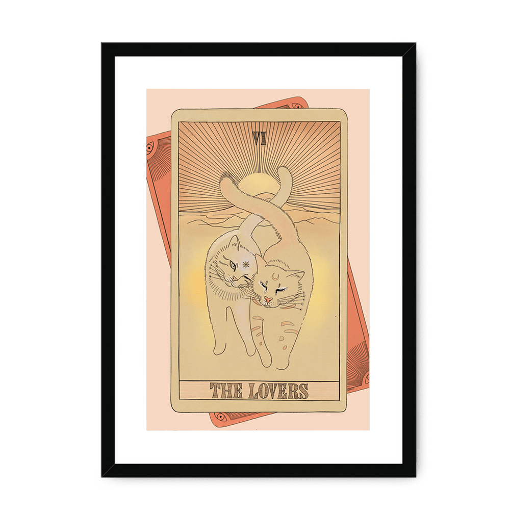 The Lovers Framed Print Tarot Cats A3 (297 X 420 mm) / Black / White Mount Framed Print