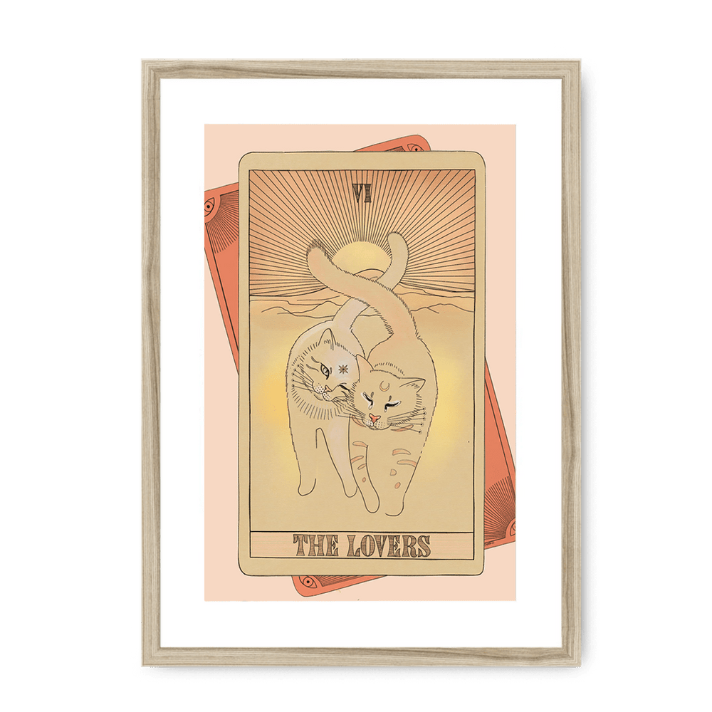 The Lovers Framed Print Tarot Cats A3 (297 X 420 mm) / Natural / White Mount Framed Print