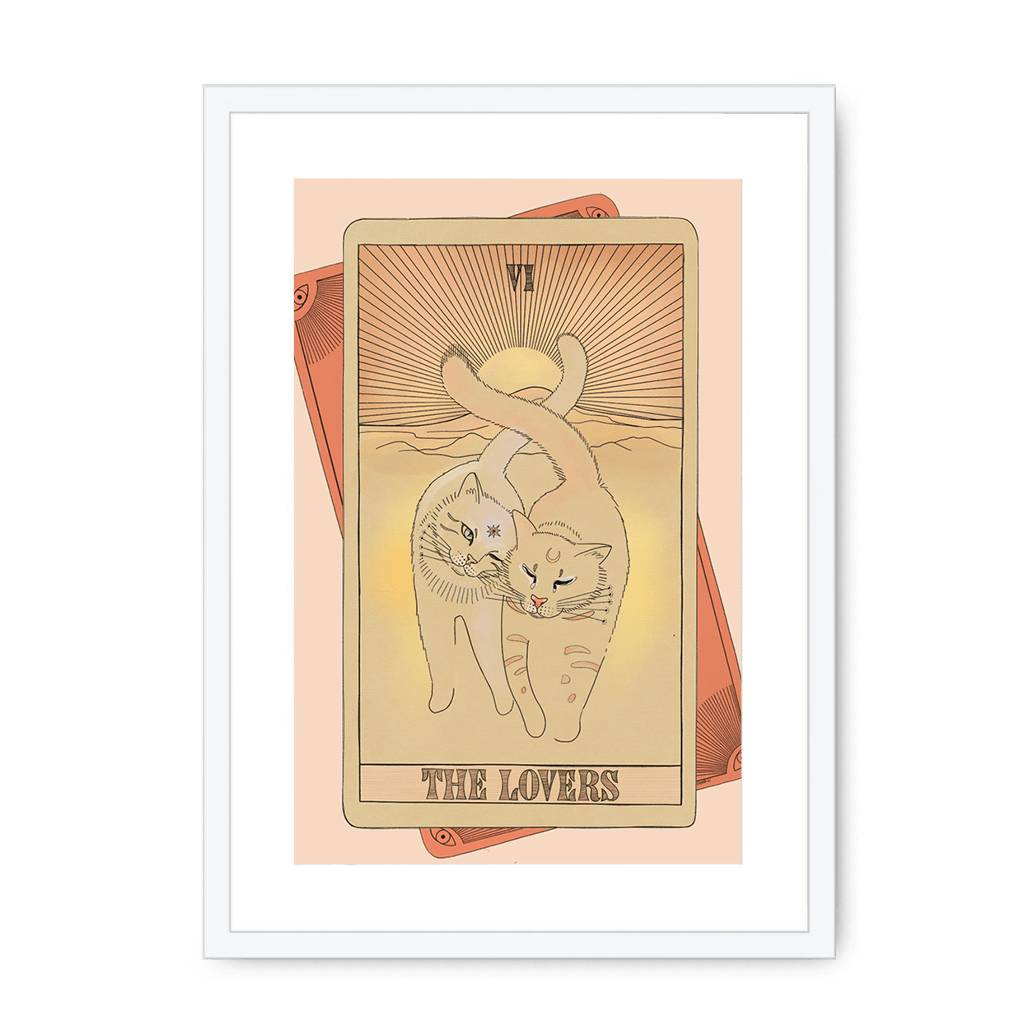 The Lovers Framed Print Tarot Cats A3 (297 X 420 mm) / White / White Mount Framed Print
