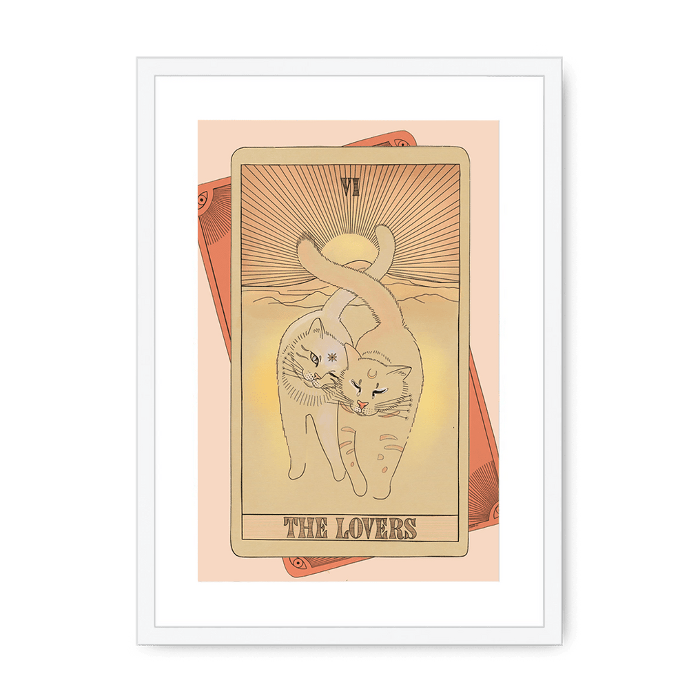 The Lovers Framed Print Tarot Cats A3 (297 X 420 mm) / White / White Mount Framed Print