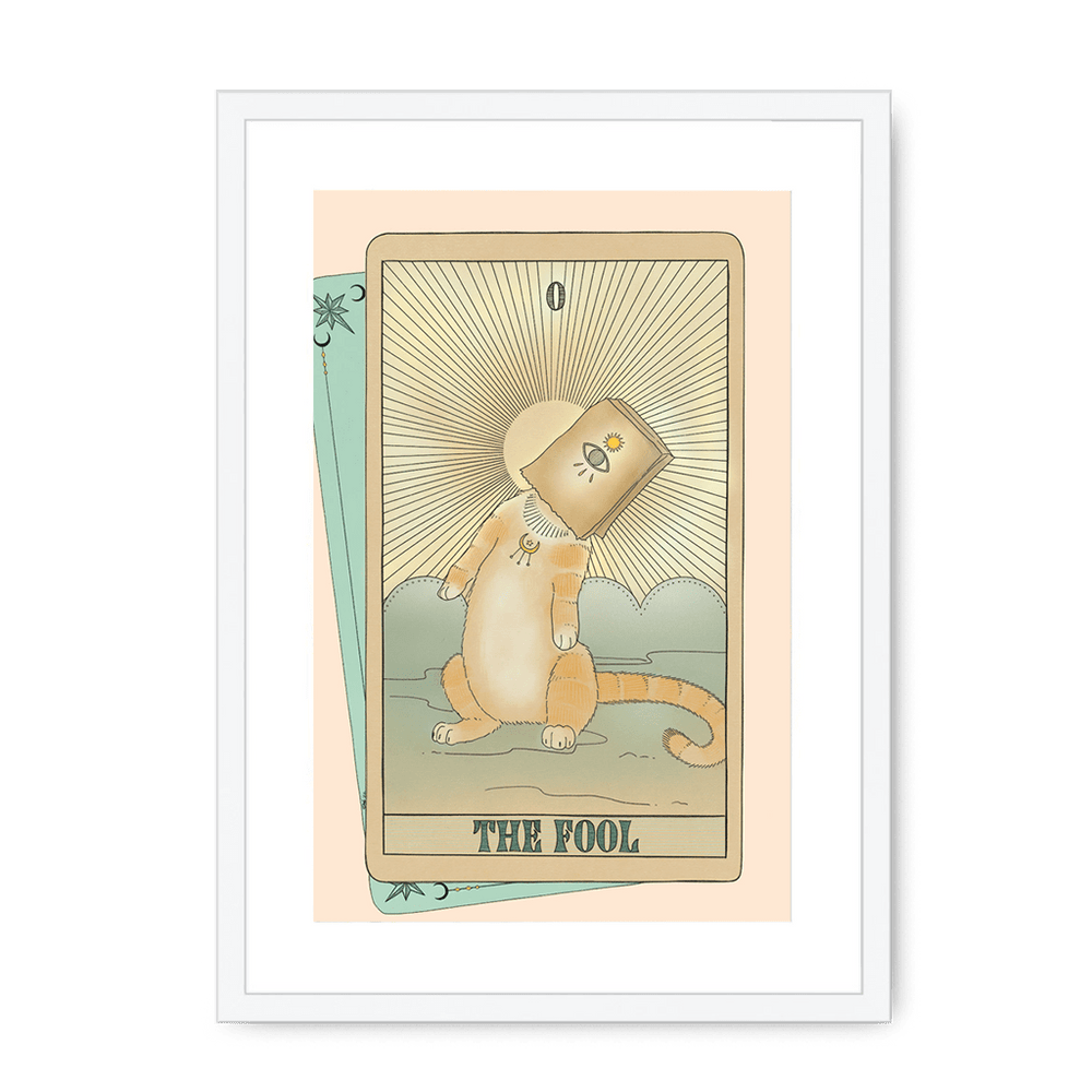 The Fool Framed Print Tarot Cats A3 (297 X 420 mm) / White / White Mount Framed Print