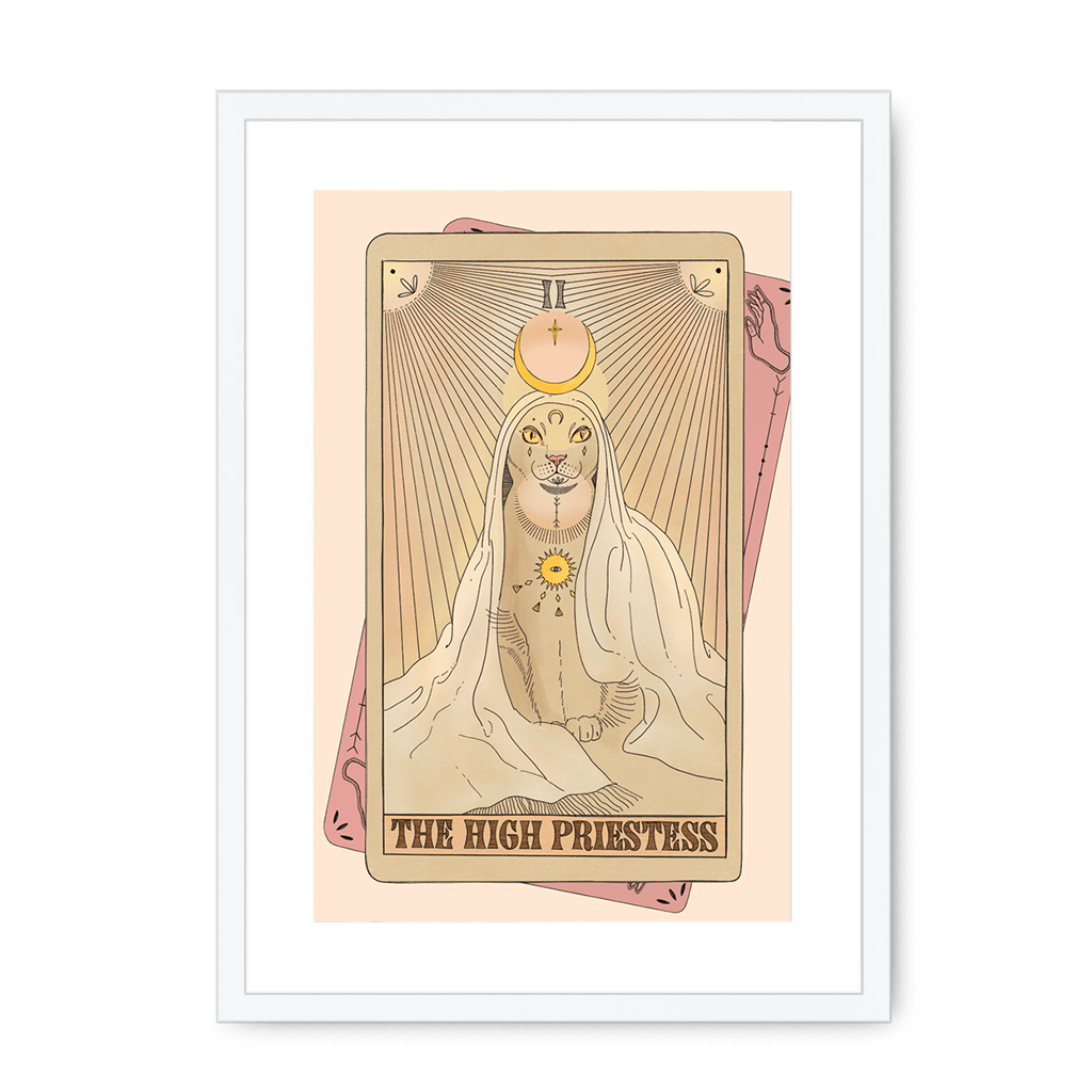 The High Priestess Framed Print Tarot Cats A3 (297 X 420 mm) / White / White Mount Framed Print