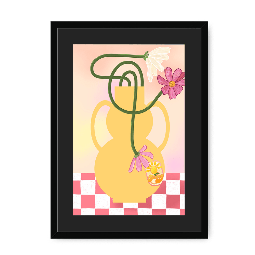 Cosmos In Yellow Framed Print Happy Stems A3 (297 X 420 mm) / Black / Black Mount Framed Print