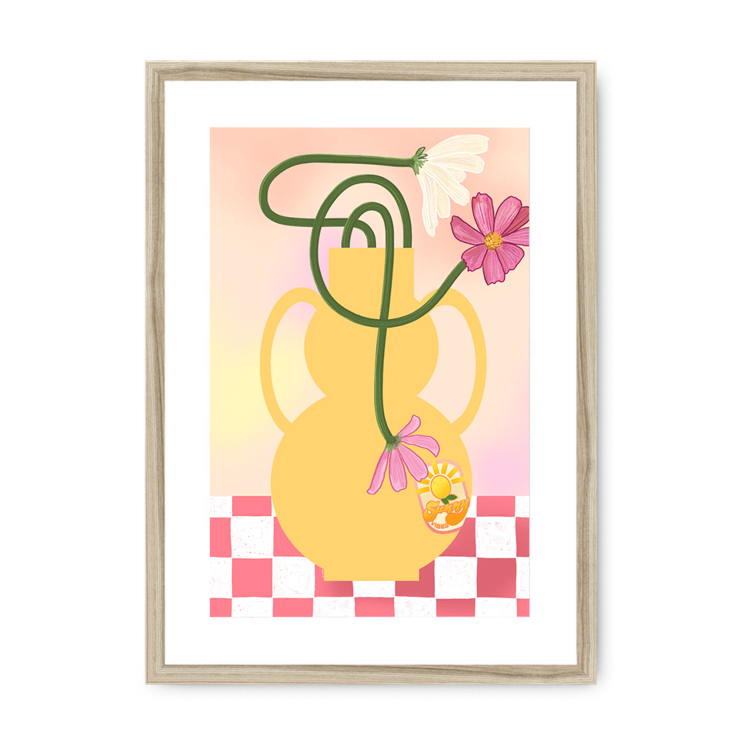 Cosmos In Yellow Framed Print Happy Stems A3 (297 X 420 mm) / Natural / White Mount Framed Print