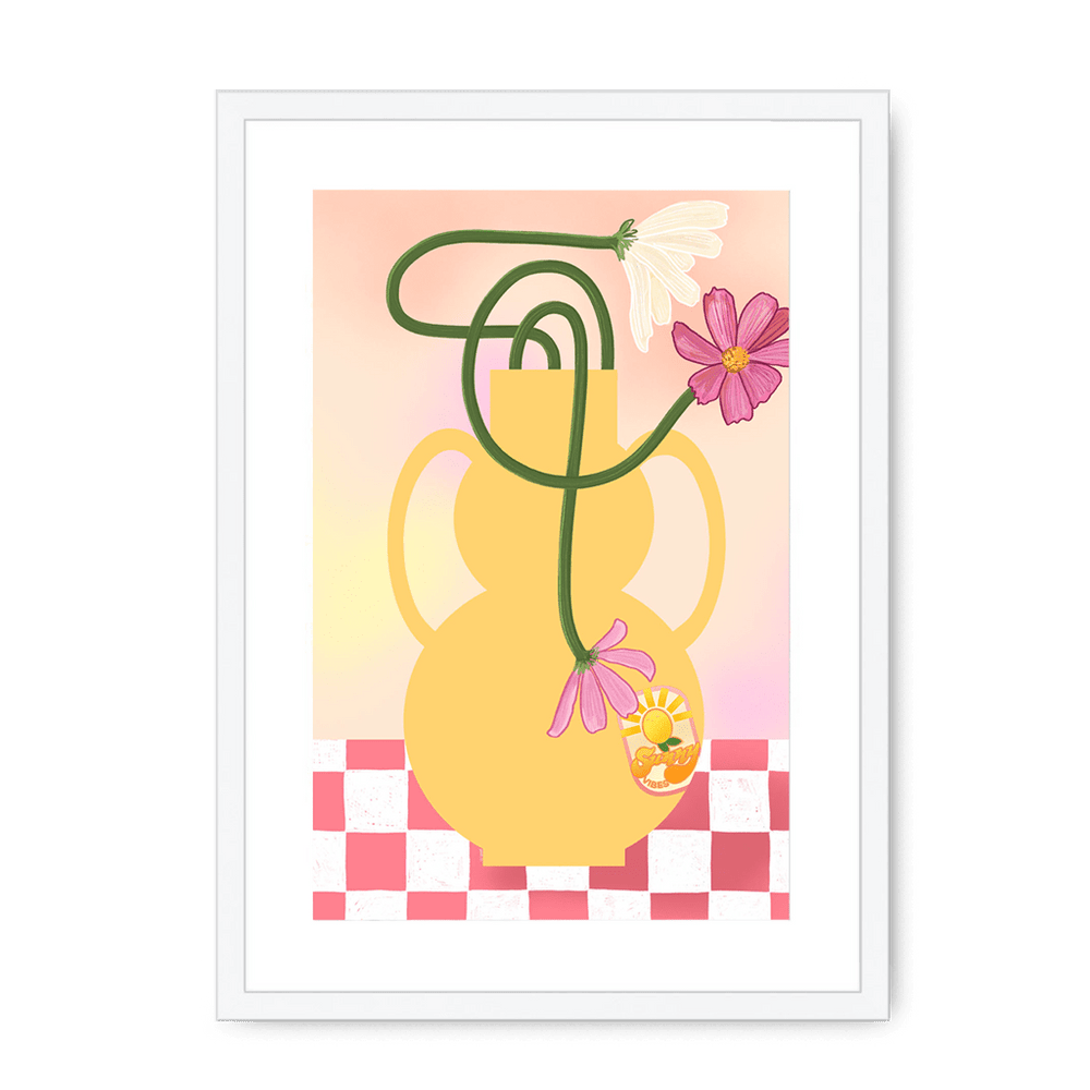 Cosmos In Yellow Framed Print Happy Stems A3 (297 X 420 mm) / White / White Mount Framed Print