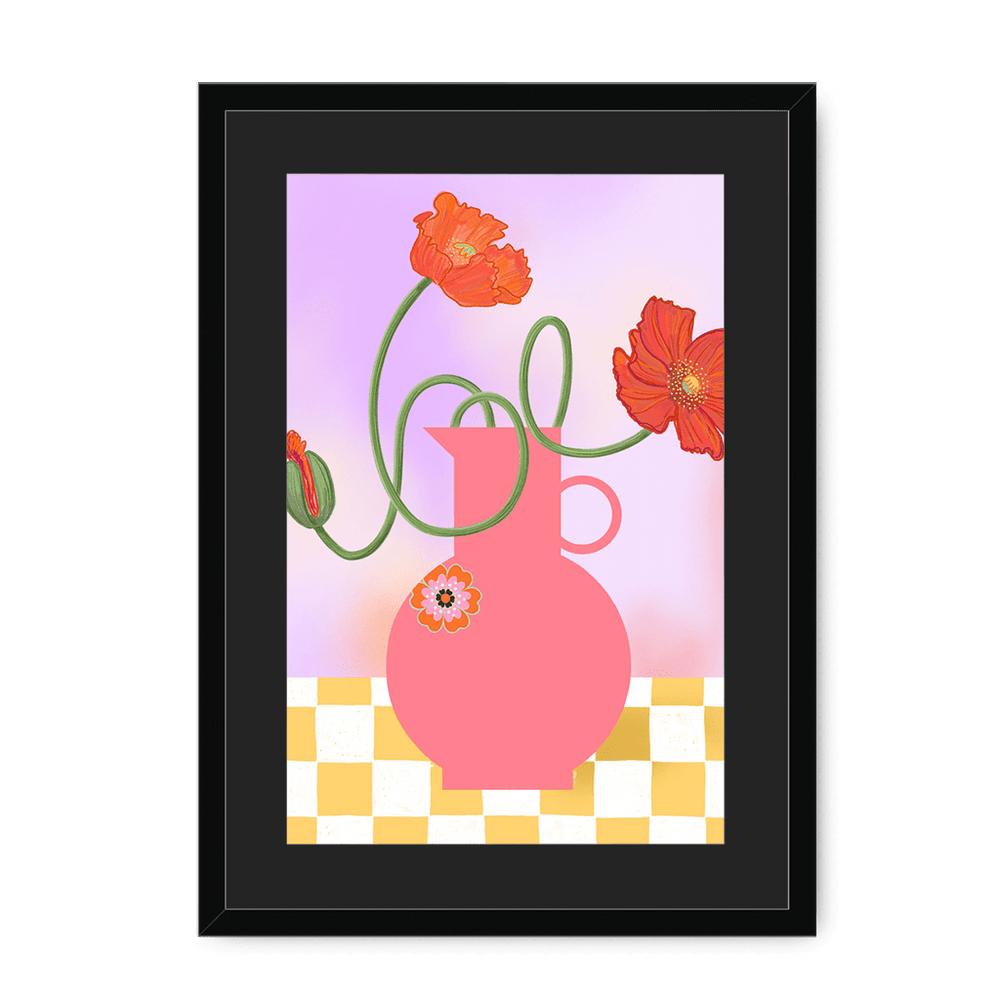 Poppies In Pink Framed Print Happy Stems A3 (297 X 420 mm) / Black / Black Mount Framed Print