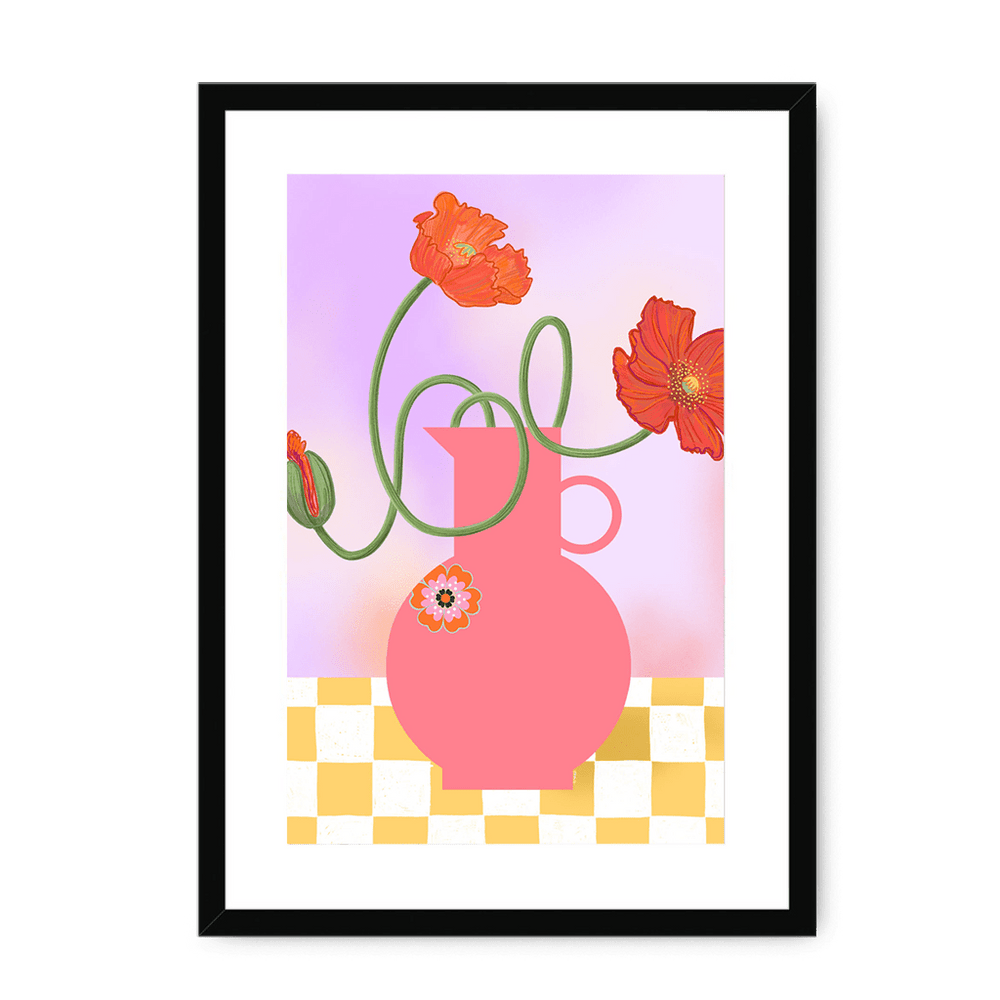 Poppies In Pink Framed Print Happy Stems A3 (297 X 420 mm) / Black / White Mount Framed Print