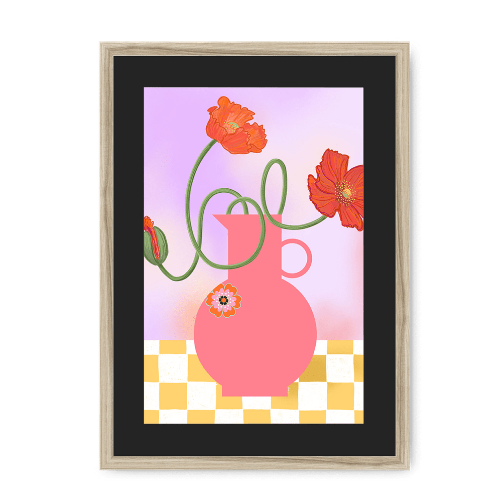 Poppies In Pink Framed Print Happy Stems A3 (297 X 420 mm) / Natural / Black Mount Framed Print