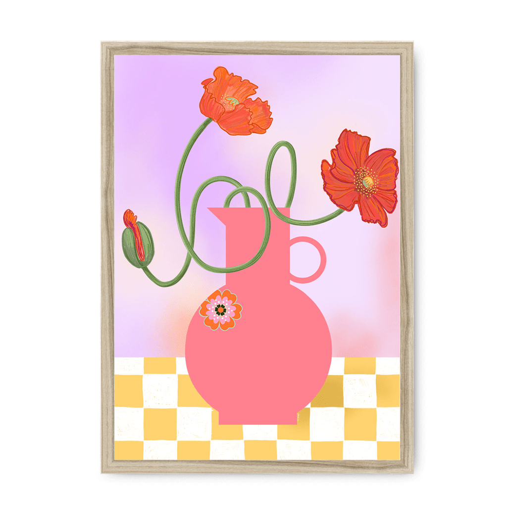 Poppies In Pink Framed Print Happy Stems A3 (297 X 420 mm) / Natural / No Mount (All Art) Framed Print