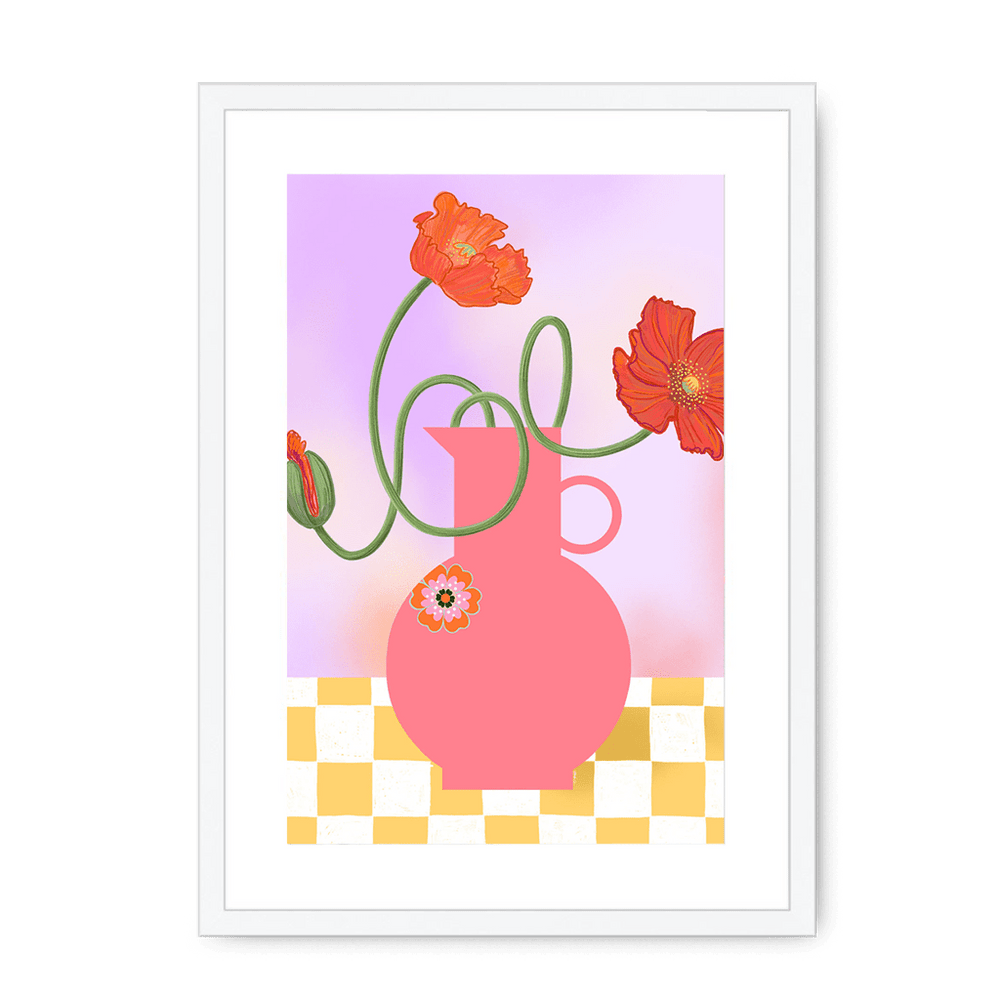 Poppies In Pink Framed Print Happy Stems A3 (297 X 420 mm) / White / White Mount Framed Print