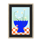 Daisies In Blue Framed Print Happy Stems A3 (297 X 420 mm) / Natural / Black Mount Framed Print