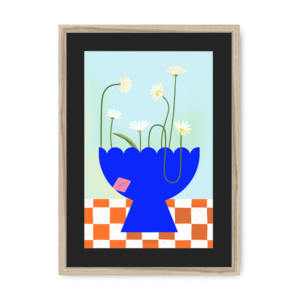 Daisies In Blue Framed Print Happy Stems A3 (297 X 420 mm) / Natural / Black Mount Framed Print