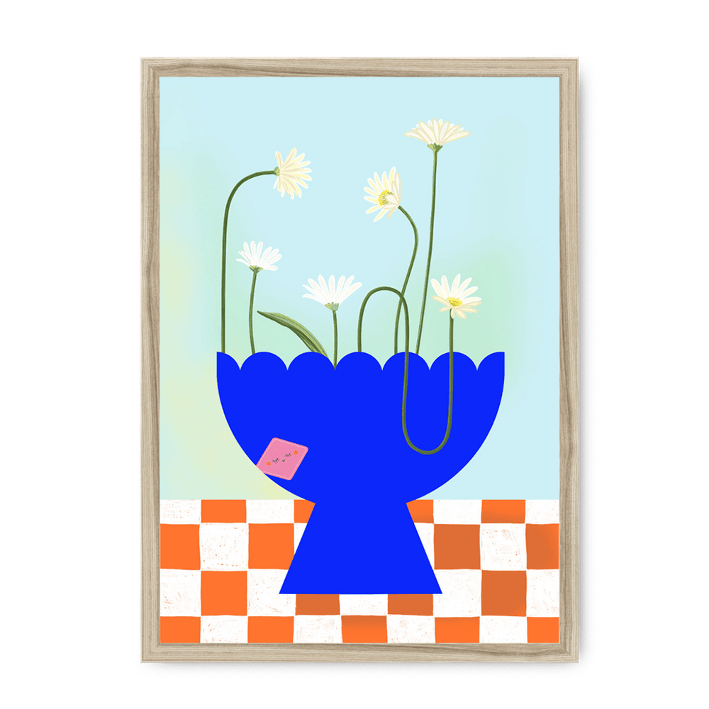 Daisies In Blue Framed Print Happy Stems A3 (297 X 420 mm) / Natural / No Mount (All Art) Framed Print