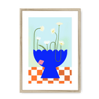 Daisies In Blue Framed Print Happy Stems A3 (297 X 420 mm) / Natural / White Mount Framed Print