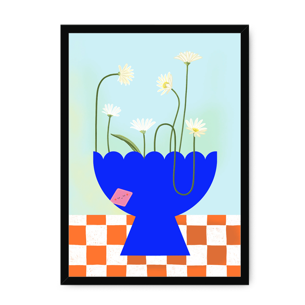 Daisies In Blue Framed Print Happy Stems A3 (297 X 420 mm) / Black / No Mount (All Art) Framed Print