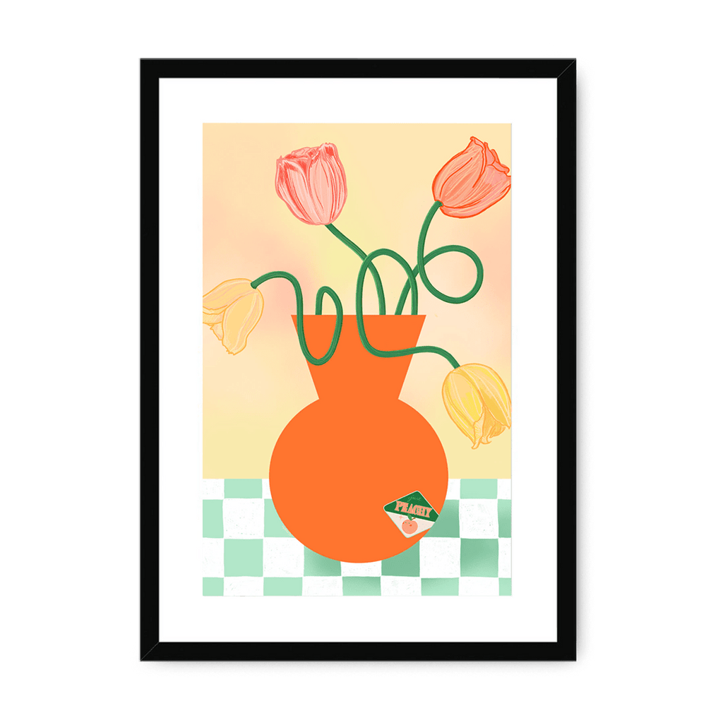 Tulips In Orange Framed Print Happy Stems A3 (297 X 420 mm) / Black / White Mount Framed Print