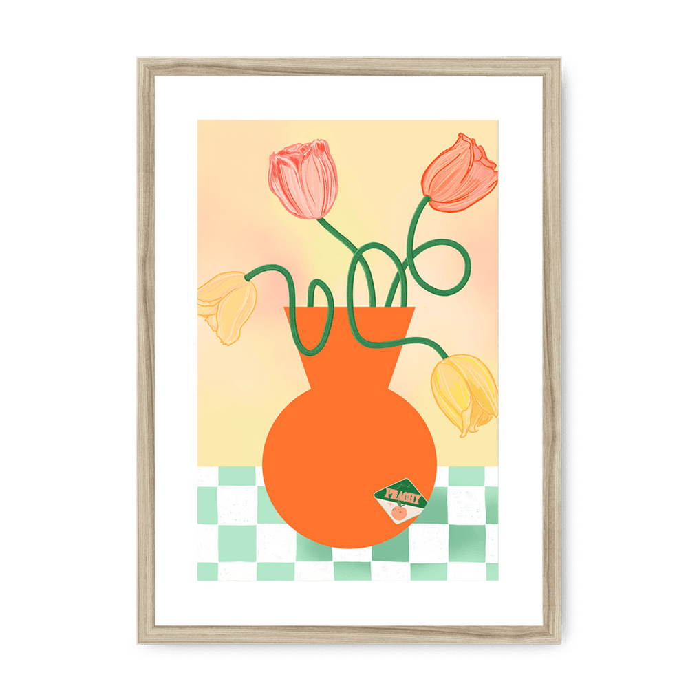 Tulips In Orange Framed Print Happy Stems A3 (297 X 420 mm) / Natural / White Mount Framed Print