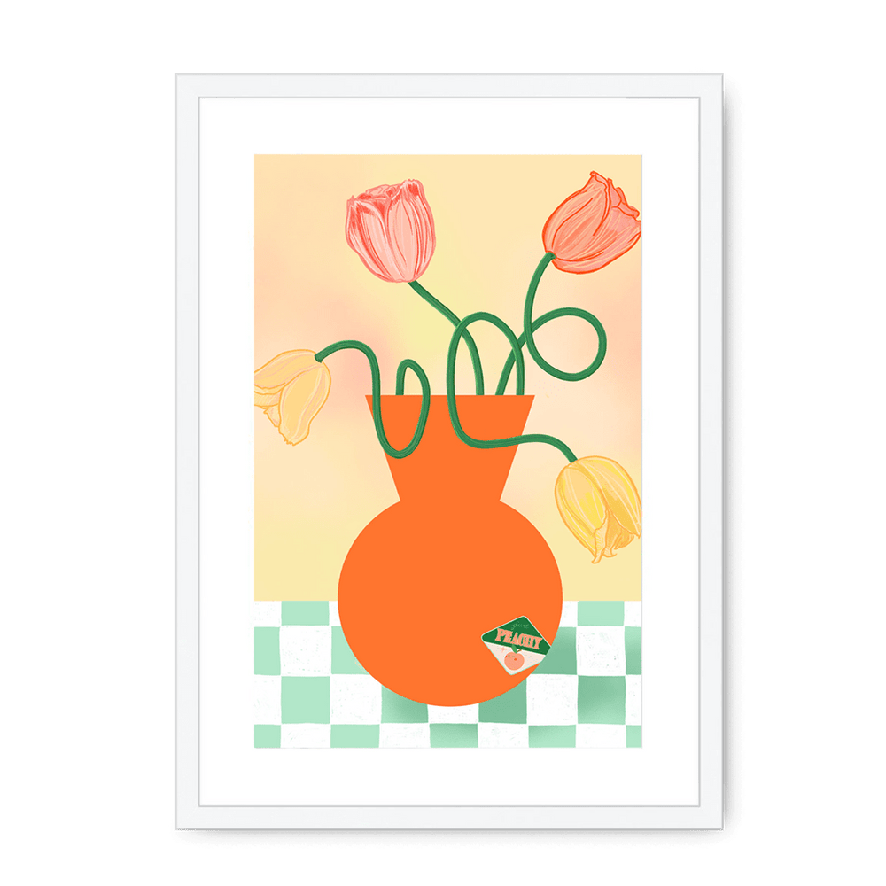 Tulips In Orange Framed Print Happy Stems A3 (297 X 420 mm) / White / White Mount Framed Print