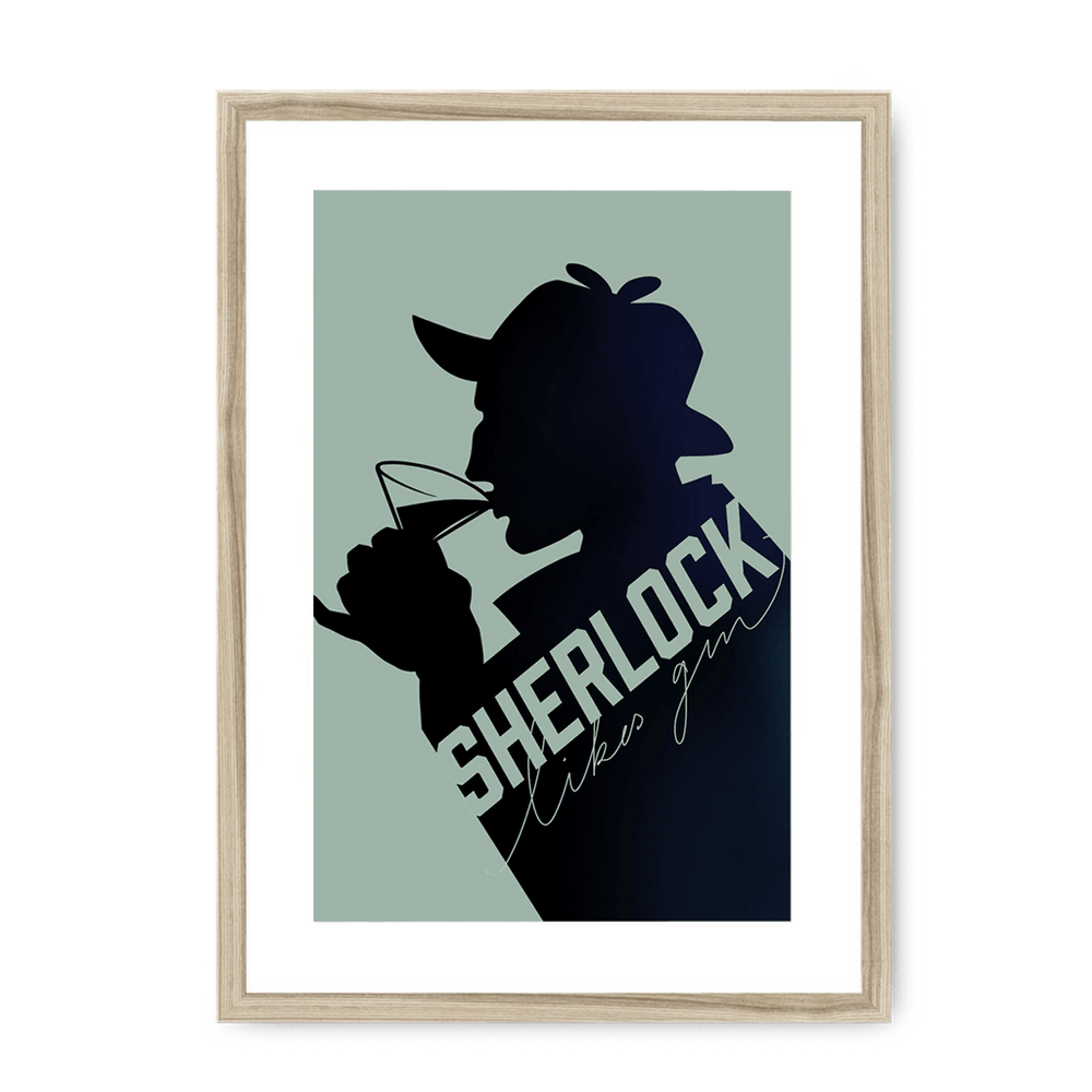 Sherlock Likes Gin Midnight Framed Print Boozehound A3 (297 X 420 mm) / Natural / White Mount Framed Print