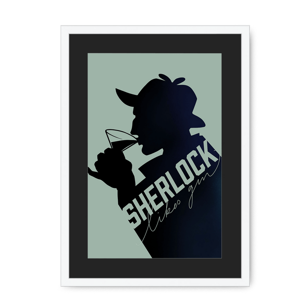 Sherlock Likes Gin Midnight Framed Print Boozehound A3 (297 X 420 mm) / White / Black Mount Framed Print