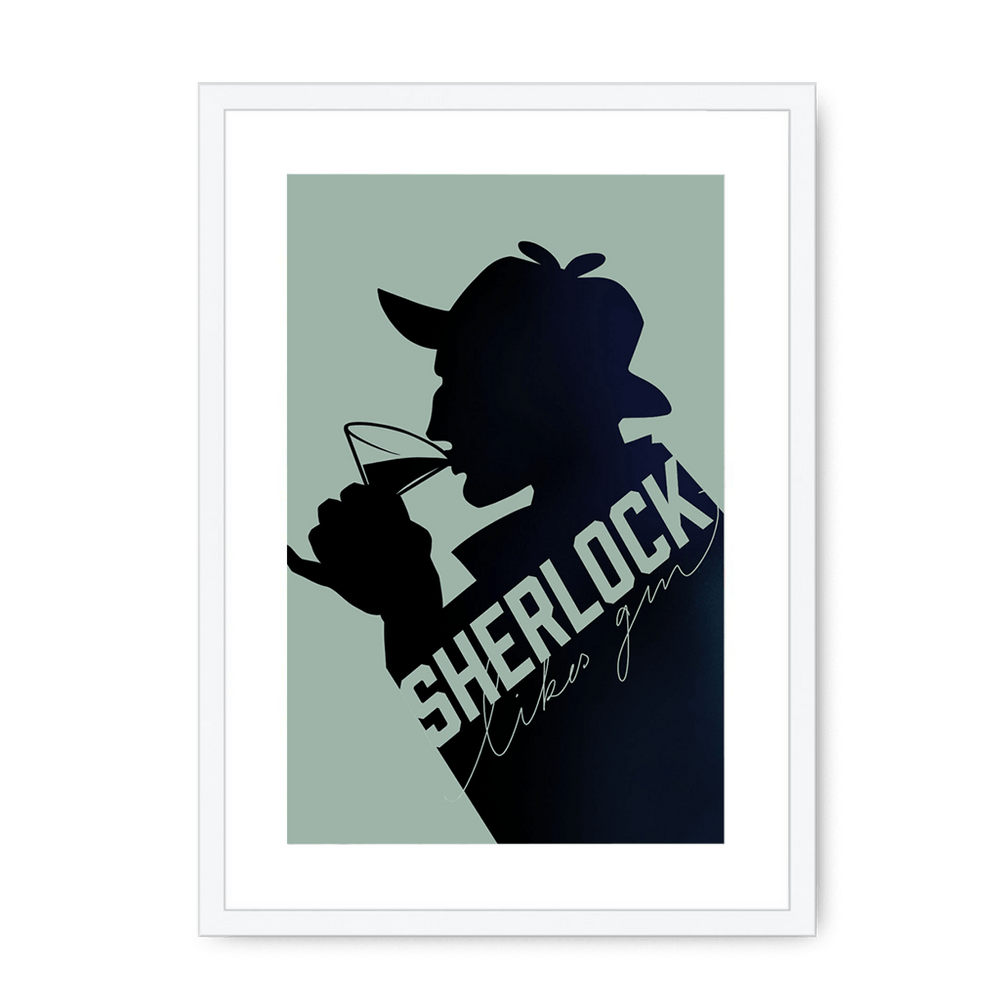 Sherlock Likes Gin Midnight Framed Print Boozehound A3 (297 X 420 mm) / White / White Mount Framed Print