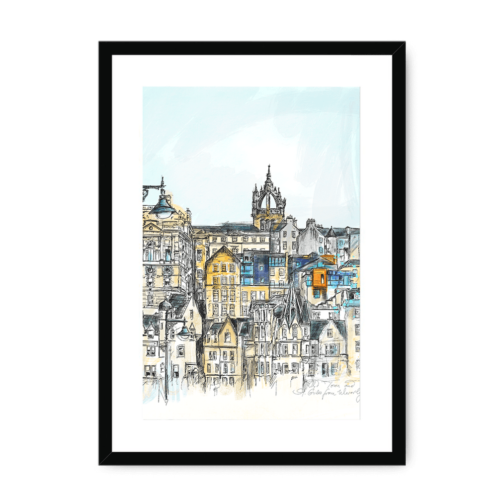 Old Town & St Giles Framed Print Essential Edinburgh A3 (297 X 420 mm) / Black / White Mount Framed Print